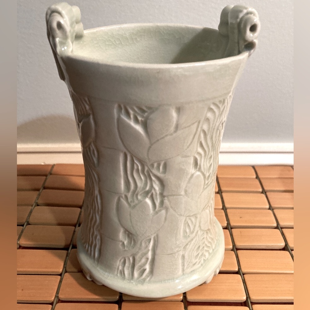 Bamboo Handcrafted Slab Pottery Bamboo Motif Vase